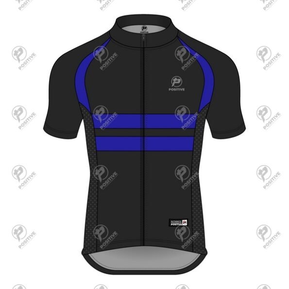 Positive Black & Blue Short Sleeve Raglan Striped Cycling Jersey
