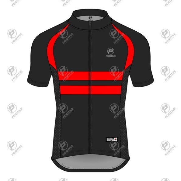 Positive Black & Red Short Sleeve Raglan Striped Cycling Jersey