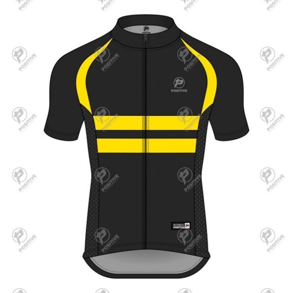 Positive Black & Yellow Short Sleeve Raglan Striped Cycling Jersey
