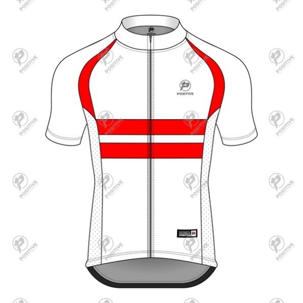 Positive Red & White Striped Short Sleeve Raglan Cycling Jersey