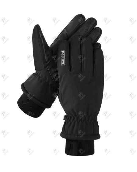 Positive Black Taslan Fabric Waterproof Winter Cycling Gloves