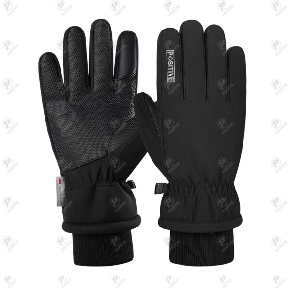 Positive Black Taslan Fabric Waterproof Winter Cycling Gloves