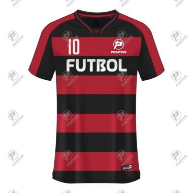 Red & Black Printed Raglan Striped Soccer Uniform Jersey