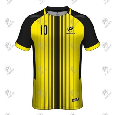 Yellow & Black Custom Printed Raglan Short Sleeve Soccer Jersey