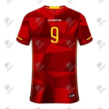 Red & Yellow Custom Printed V-Neck Half Sleeve Soccer Jersey