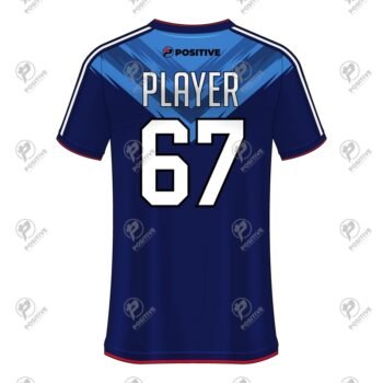 Club Team Design Printed Blue V-Neck Short Sleeve Soccer Jersey