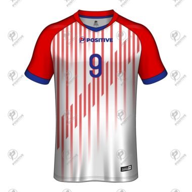 Gusset Collar Red & White Printed Short Sleeve Soccer Jersey