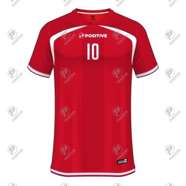 Red & White Custom Team Name Branded V-Neck Soccer Jersey