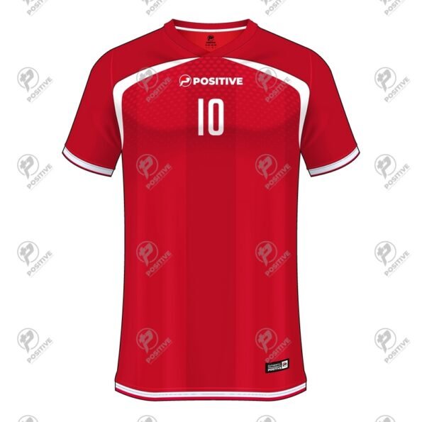 Red & White Custom Team Name Branded V-Neck Soccer Jersey