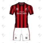 Positive Custom Printed Red & Black Striped Soccer Uniform Kit