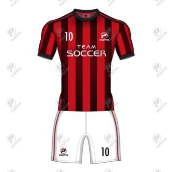 Positive Custom Printed Red & Black Striped Soccer Uniform Kit