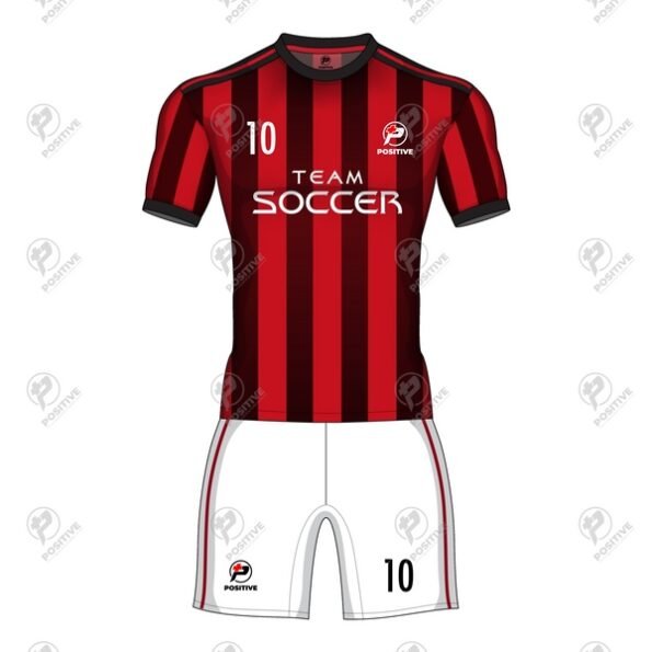Positive Custom Printed Red & Black Striped Soccer Uniform Kit