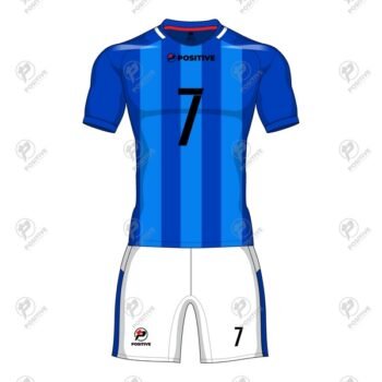Positive Blue Striped Customized Soccer Uniform Kit
