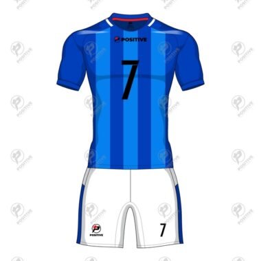 Positive Blue Striped Customized Soccer Uniform Kit