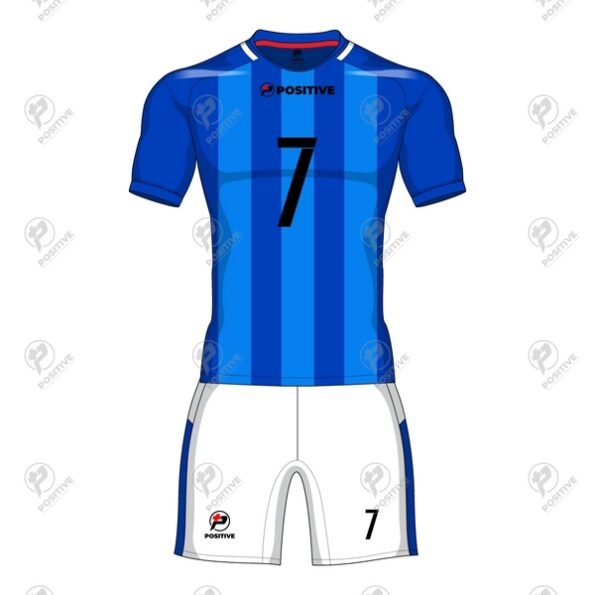 Positive Blue Striped Customized Soccer Uniform Kit