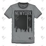 Positive Grey & Black New York Printed Short Sleeve T-Shirt