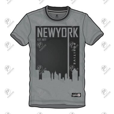 Positive Grey & Black New York Printed Short Sleeve T-Shirt