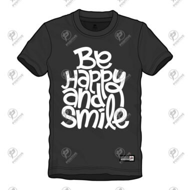 Positive Be Happy Contrast Custom Printed O-Neck T-Shirt