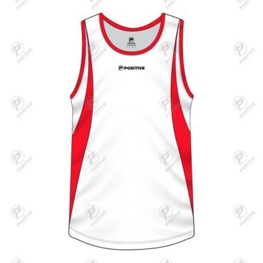 Positive White & Red Cotton Running Tank Top