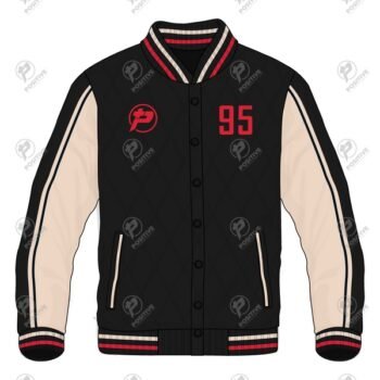 Positive Striped Front Button Quilted Varsity Jacket