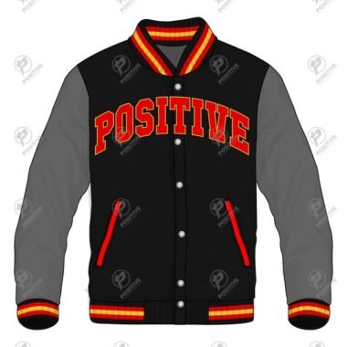 Positive Contrast Striped Front Button Wool Varsity Jacket