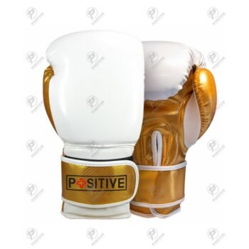 Positive White & Gold Synthetic Leather Boxing Gloves
