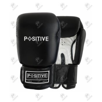 Positive Black & White Leather Pro Boxing Gloves