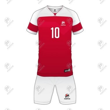 Positive Red & White V-Neck Raglan Printed Soccer Uniform Kit