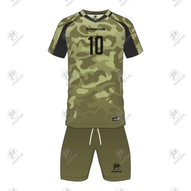 Positive Green Camouflage Printed V-Neck Soccer Uniform Kit