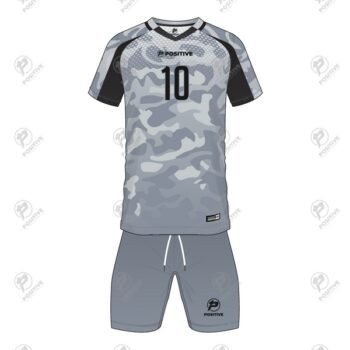 Positive Grey Camouflage Printed V-Neck Soccer Uniform Kit