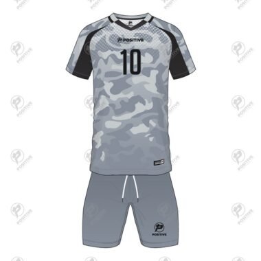 Positive Grey Camouflage Printed V-Neck Soccer Uniform Kit