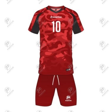 Positive Red Camouflage Printed V-Neck Soccer Uniform Kit