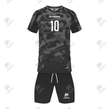 Positive Black Camouflage Printed V-Neck Soccer Uniform Kit