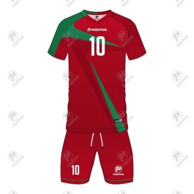 Positive Red & Green Printed V-Neck Raglan Soccer Uniform Kit