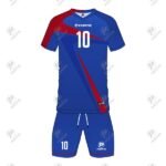 Positive Blue & Red Printed V-Neck Raglan Soccer Uniform Kit