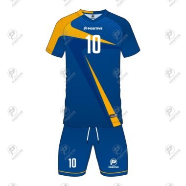 Positive Blue & Yellow Printed V-Neck Raglan Soccer Uniform Kit