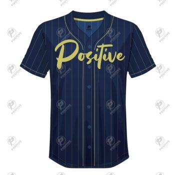 Positive Full Button Stripes Printed Short Sleeve Baseball Jersey