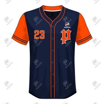 Positive Orange & Navy Printed Full Button Baseball Jersey