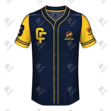 Positive Navy & Yellow Printed Short Sleeve Baseball Jersey