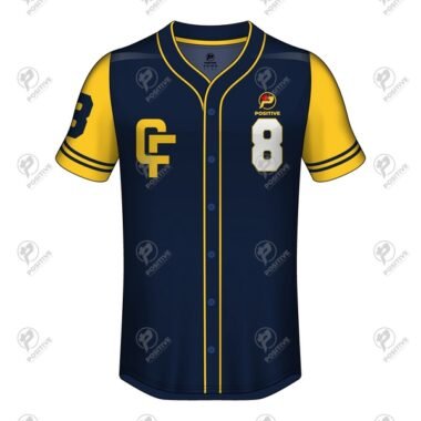 Positive Navy & Yellow Printed Short Sleeve Baseball Jersey