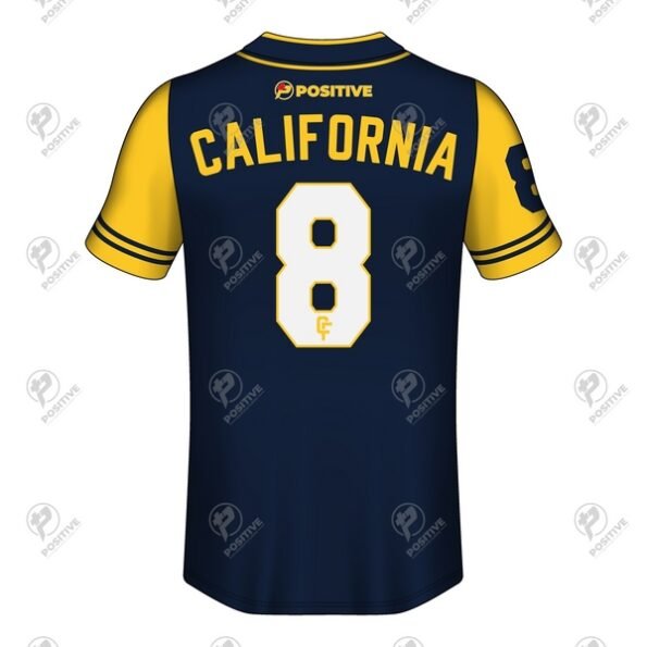 Positive Navy & Yellow Printed Short Sleeve Baseball Jersey