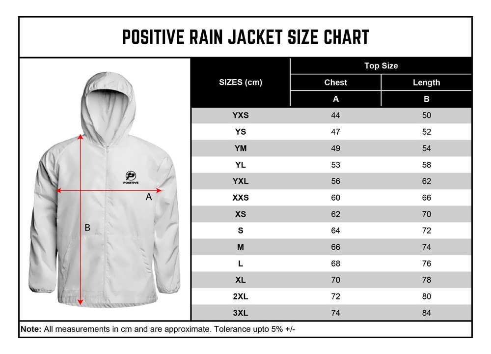 Positive Manufacturing Rain Jackets Size Chart