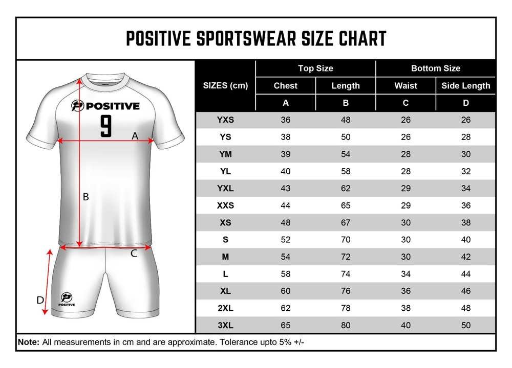 Positive Manufacturing Sports Uniforms Size Chart